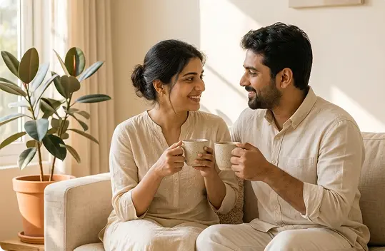 Couple building stronger communication through therapy